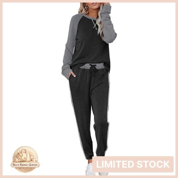Long Sleeve Pajama Set Lounge Wear Pullover Sweatshirt Pants Pockets